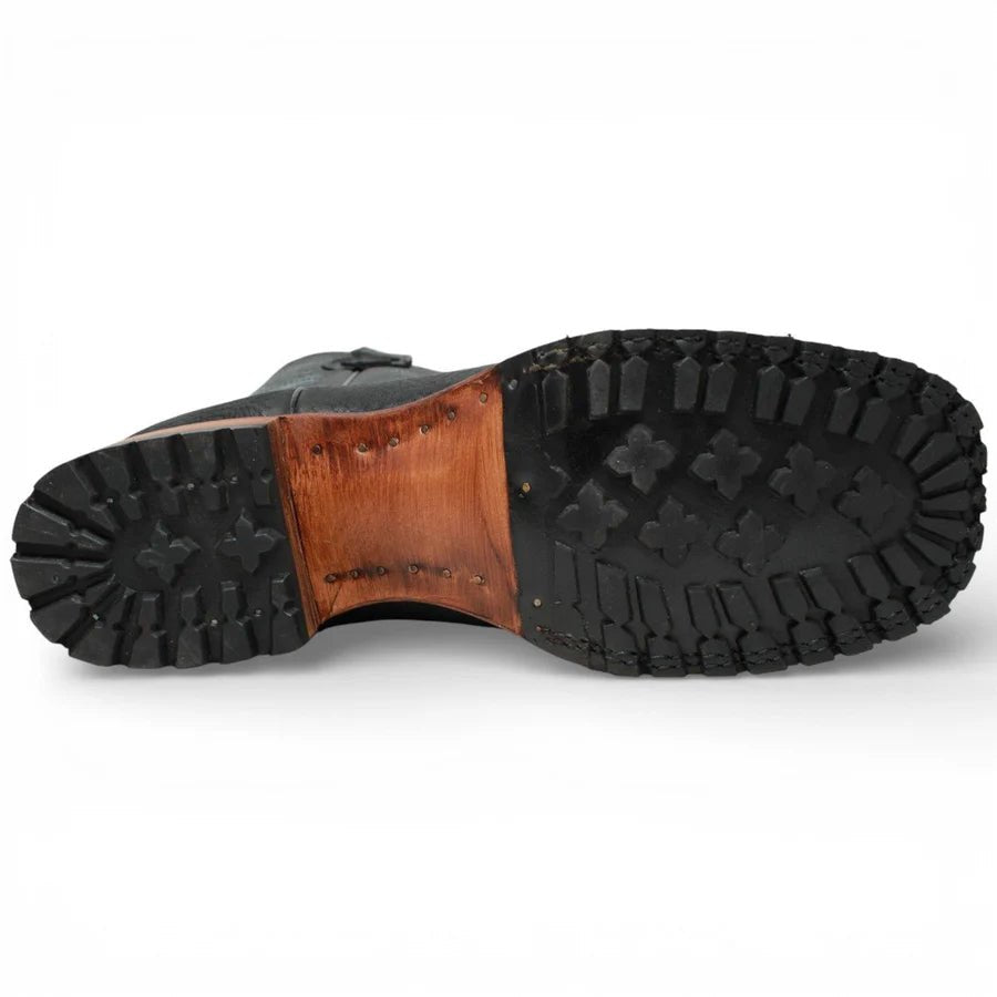 White Diamonds Men's Bull Shoulder Leather Square Toe Tractor Sole Cowboy Boots - Black - OriginalWestern.com