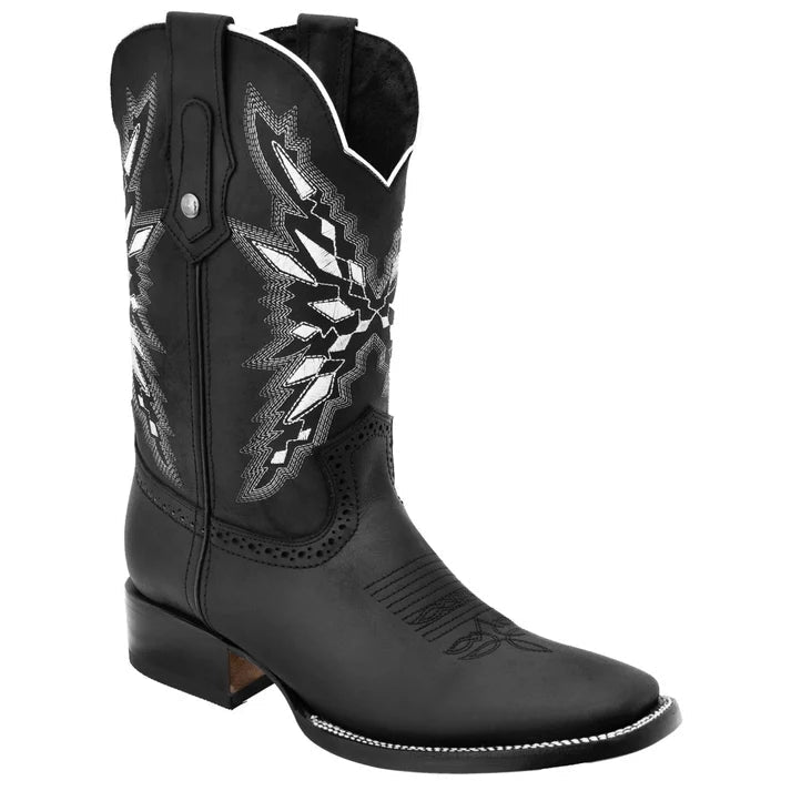 White Diamonds Men's Crazy Leather Square Toe Rodeo Cowboy Boots – Black - OriginalWestern.com