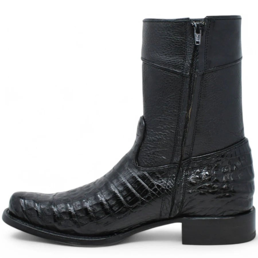 White Diamonds Men's Genuine Caiman Belly Short Cowboy Boots with Zipper – Black - OriginalWestern.com