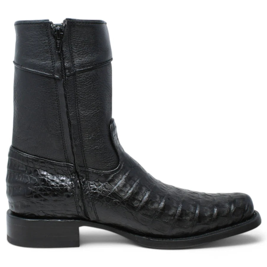 White Diamonds Men's Genuine Caiman Belly Short Cowboy Boots with Zipper – Black - OriginalWestern.com