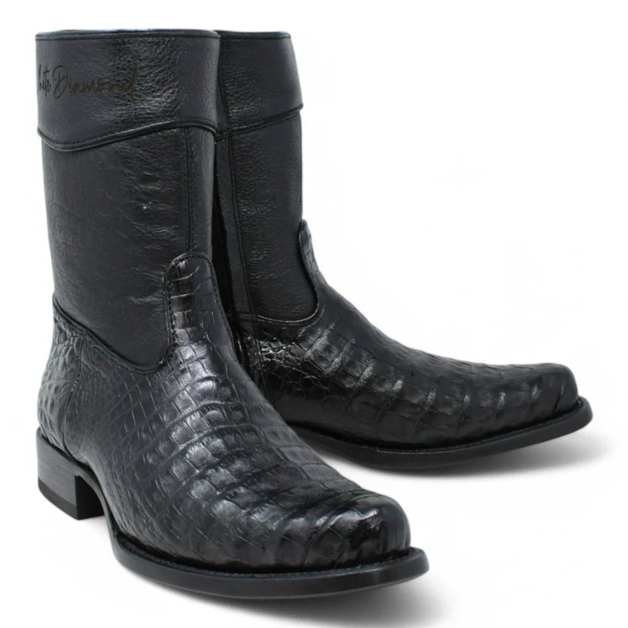 White Diamonds Men's Genuine Caiman Belly Short Cowboy Boots with Zipper – Black - OriginalWestern.com