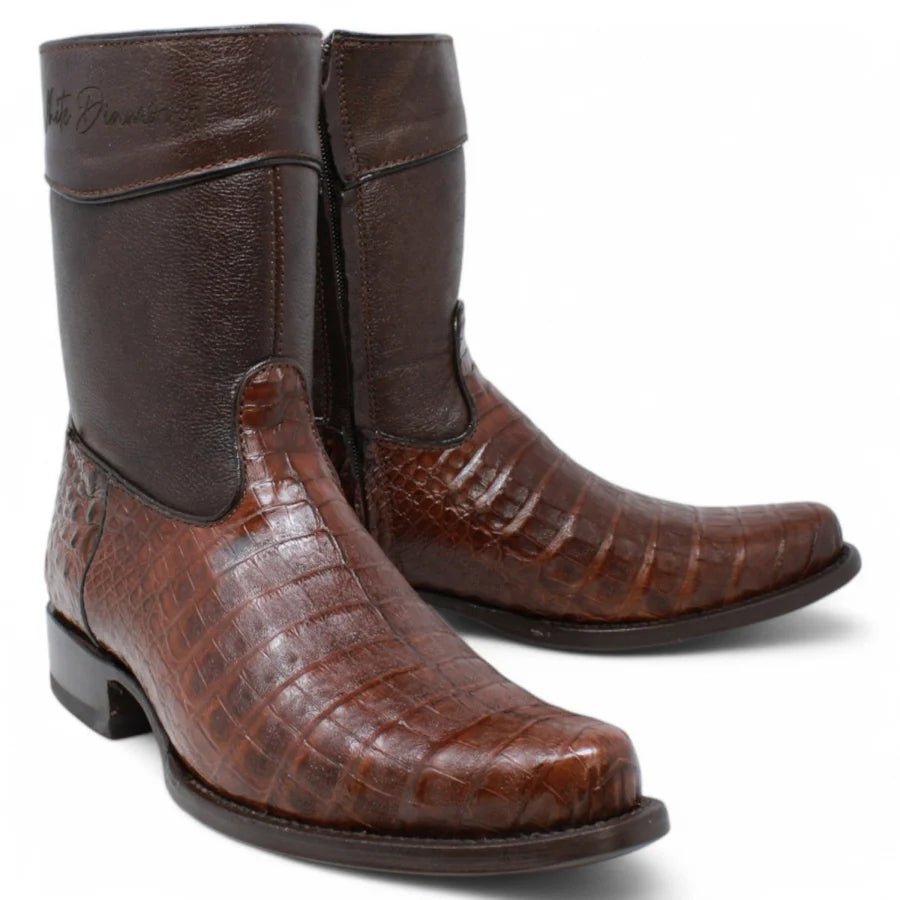 White Diamonds Men's Genuine Caiman Belly Short Cowboy Boots with Zipper – Brown - OriginalWestern.com