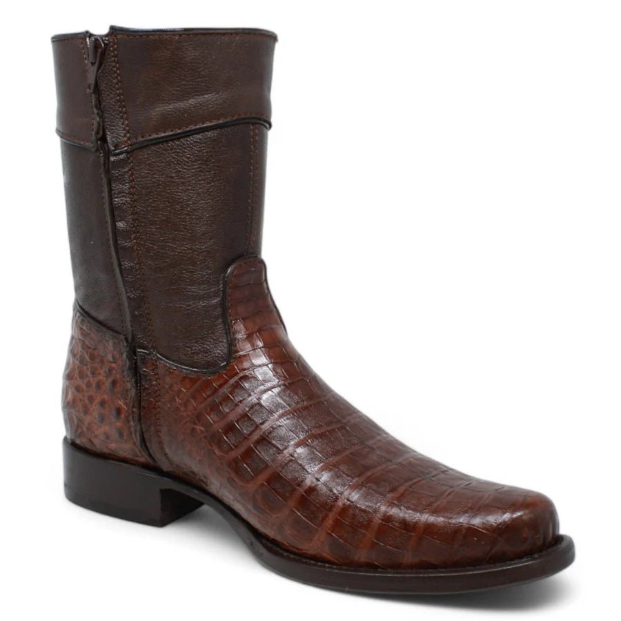 White Diamonds Men's Genuine Caiman Belly Short Cowboy Boots with Zipper – Brown - OriginalWestern.com