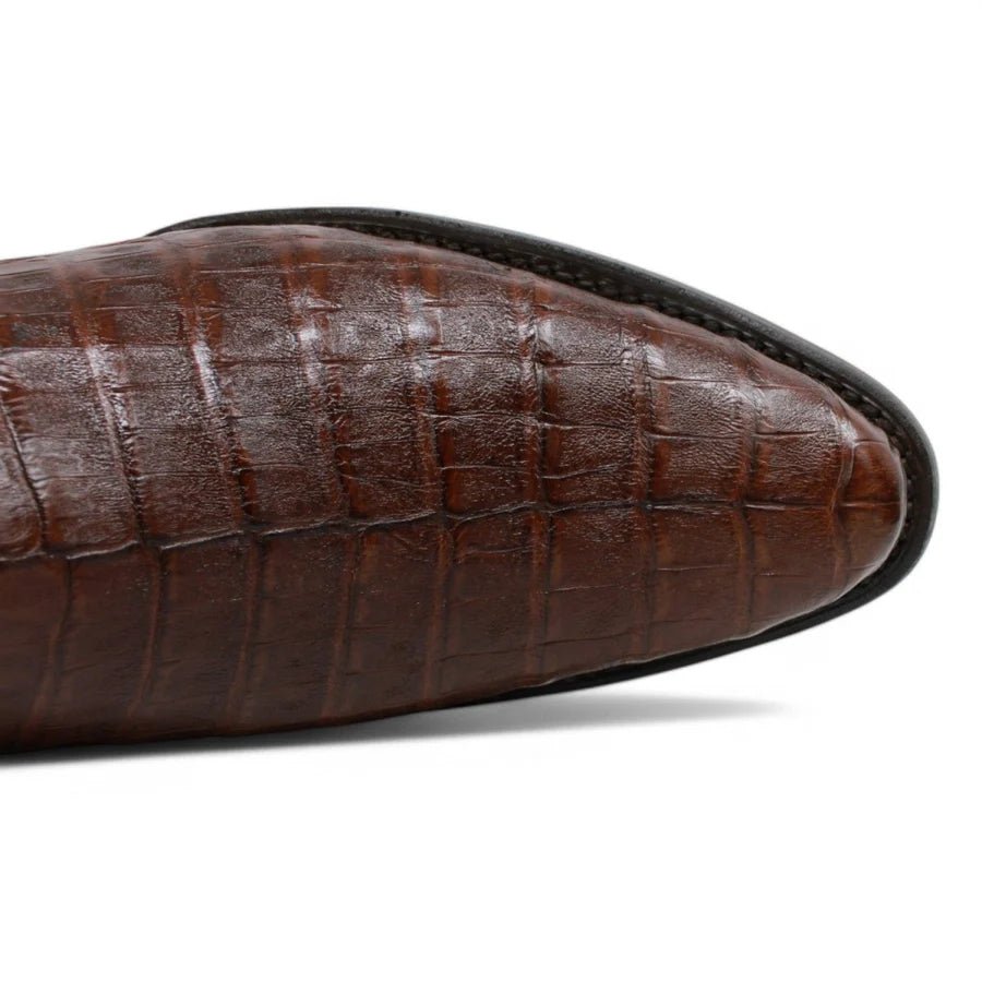 White Diamonds Men's Genuine Caiman Belly Short Cowboy Boots with Zipper – Brown - OriginalWestern.com
