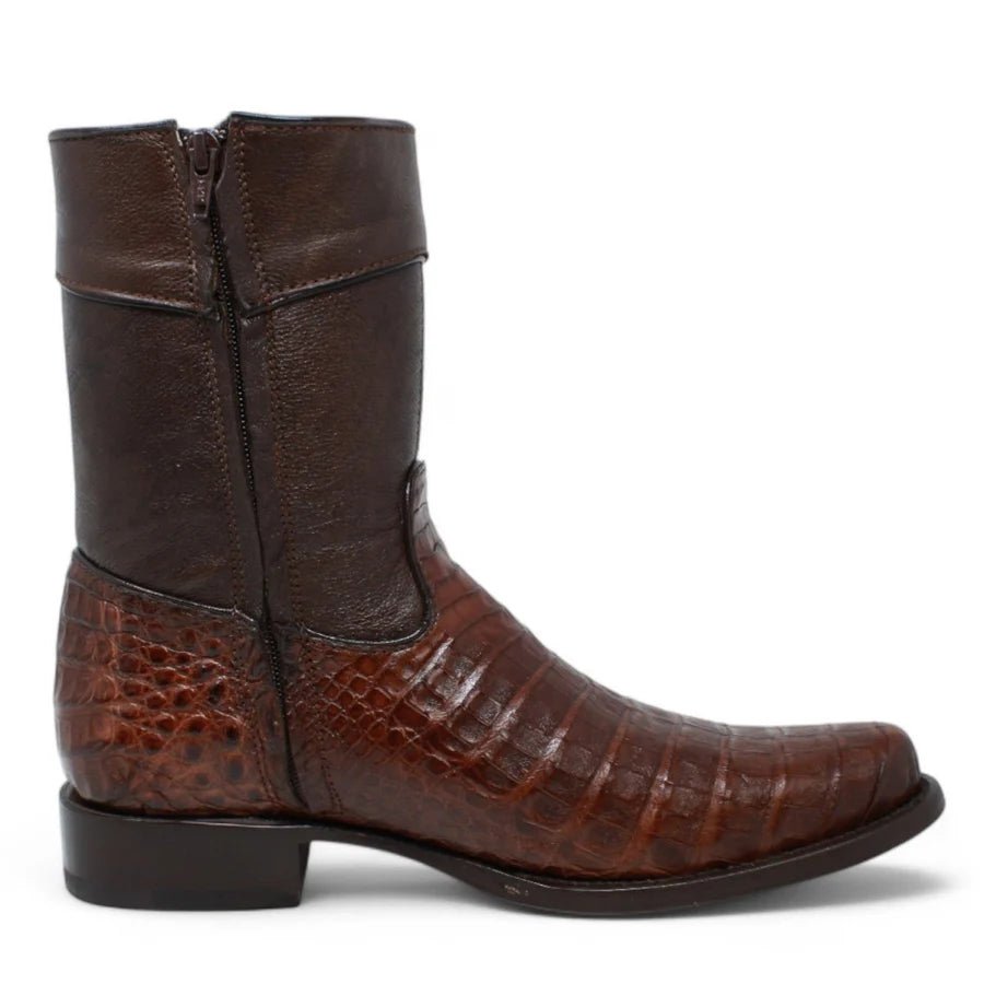 White Diamonds Men's Genuine Caiman Belly Short Cowboy Boots with Zipper – Brown - OriginalWestern.com