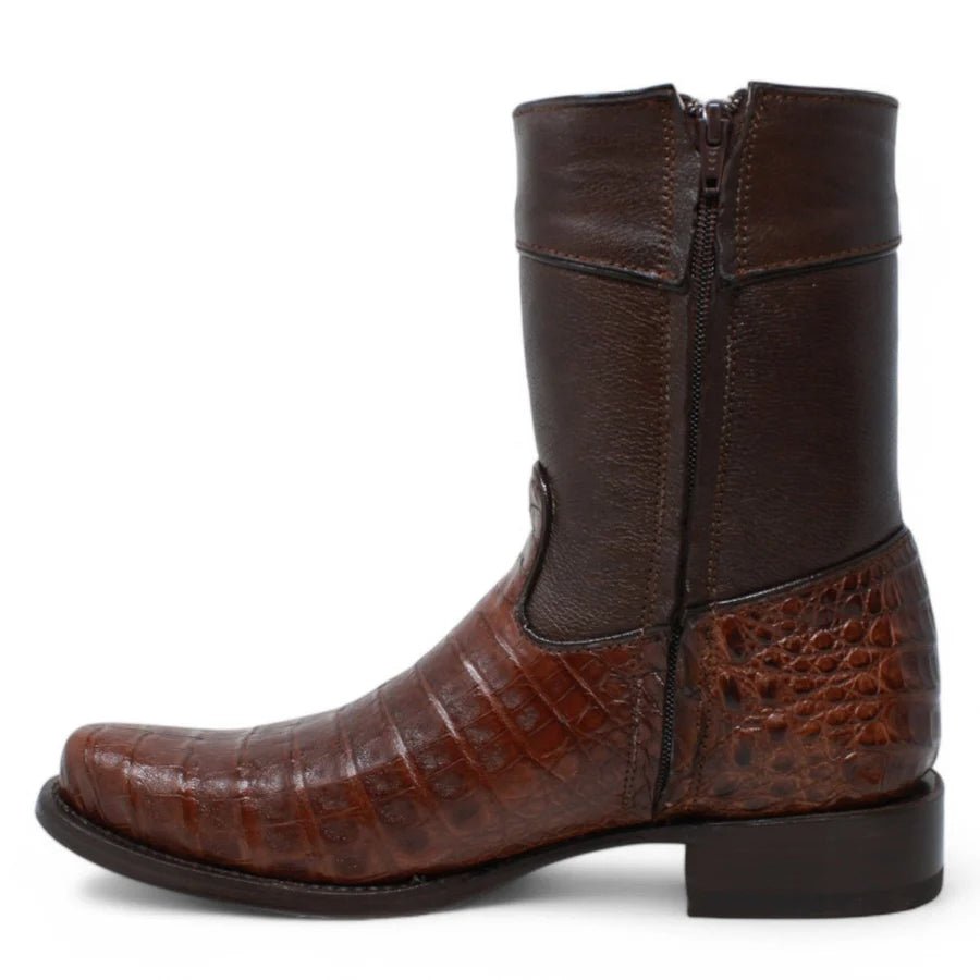 White Diamonds Men's Genuine Caiman Belly Short Cowboy Boots with Zipper – Brown - OriginalWestern.com