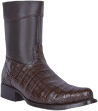 White Diamonds Men's Genuine Caiman Belly Short Cowboy Boots with Zipper – Brown - OriginalWestern.com