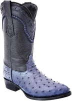White Diamonds Men's Genuine Ostrich Skin J-Toe Cowboy Boots - Blue Jeans - OriginalWestern.com