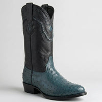 White Diamonds Men's Genuine Ostrich Skin J-Toe Cowboy Boots - Blue Jeans - OriginalWestern.com