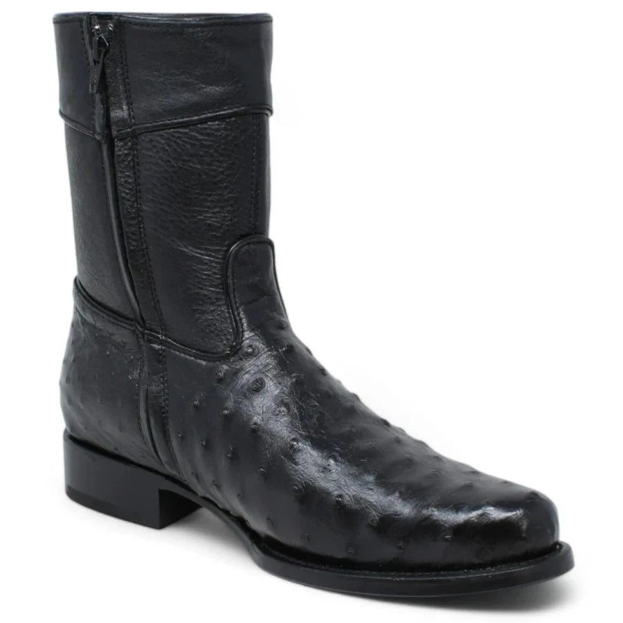 White Diamonds Men's Genuine Ostrich Skin Short Cowboy Boots with Zipper – Black - OriginalWestern.com