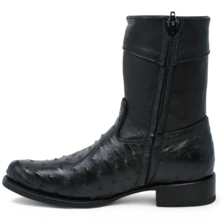 White Diamonds Men's Genuine Ostrich Skin Short Cowboy Boots with Zipper – Black - OriginalWestern.com