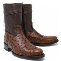 White Diamonds Men's Genuine Ostrich Skin Short Cowboy Boots with Zipper – Brown - OriginalWestern.com