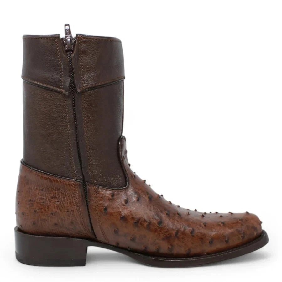 White Diamonds Men's Genuine Ostrich Skin Short Cowboy Boots with Zipper – Brown - OriginalWestern.com