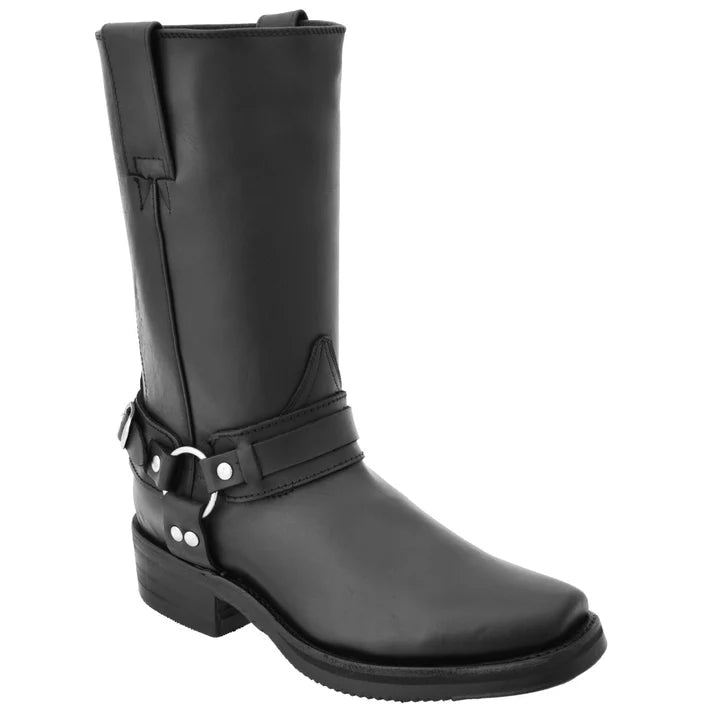White Diamonds Men's Leather Harness Motorcycle Biker Boots – Black - OriginalWestern.com