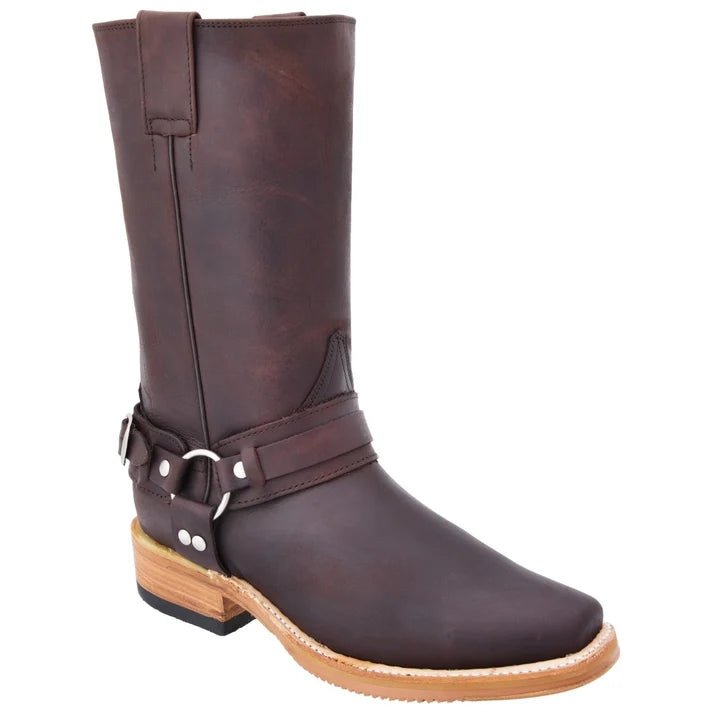 White Diamonds Men's Leather Harness Motorcycle Biker Boots – Tobacco - OriginalWestern.com