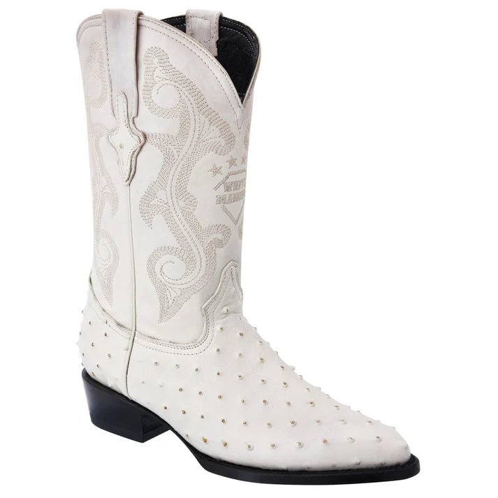 White Diamonds Men's Ostrich Print Round Toe Cowboy Boots – Bone - OriginalWestern.com