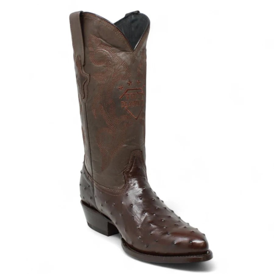 White Diamonds Men's Ostrich Print Round Toe Cowboy Boots – Brown - OriginalWestern.com