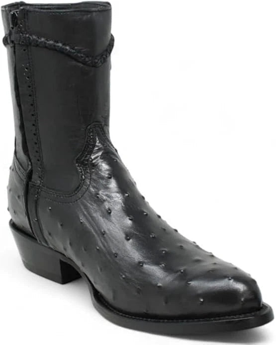 White Diamonds Men's Ostrich Print Skinny Cowboy Boots with Zipper – Black - OriginalWestern.com