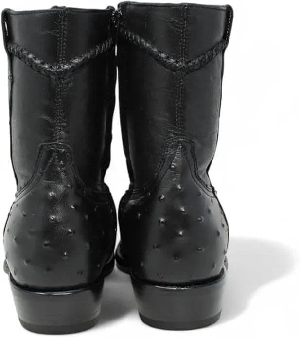 White Diamonds Men's Ostrich Print Skinny Cowboy Boots with Zipper – Black - OriginalWestern.com