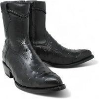 White Diamonds Men's Ostrich Print Skinny Cowboy Boots with Zipper – Black - OriginalWestern.com
