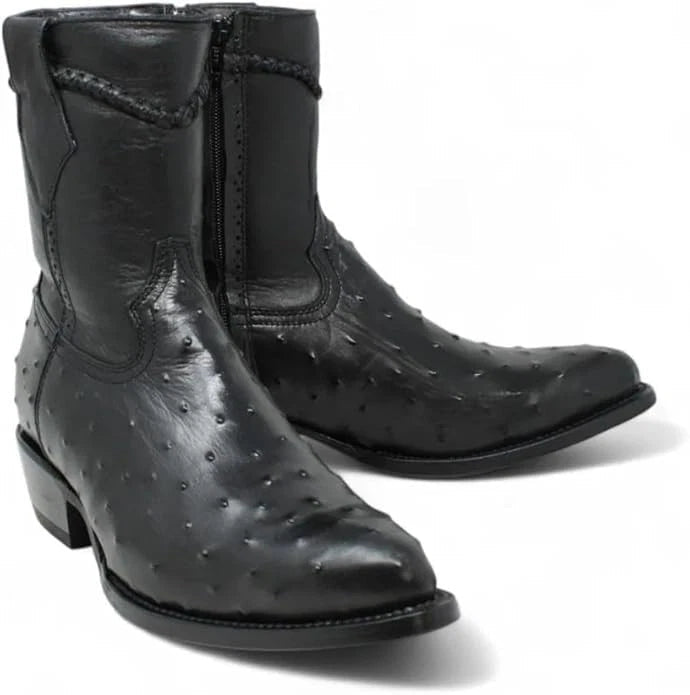 White Diamonds Men's Ostrich Print Skinny Cowboy Boots with Zipper – Black - OriginalWestern.com