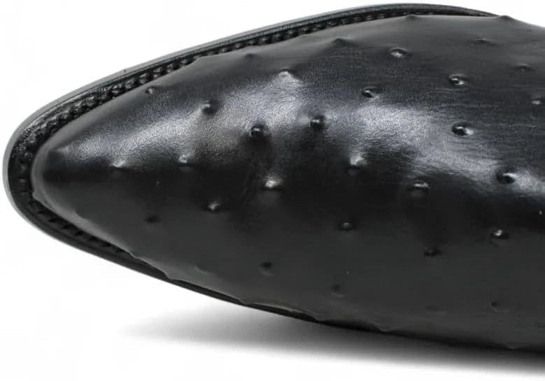 White Diamonds Men's Ostrich Print Skinny Cowboy Boots with Zipper – Black - OriginalWestern.com