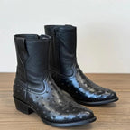 White Diamonds Men's Ostrich Print Skinny Cowboy Boots with Zipper – Black - OriginalWestern.com