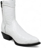 White Diamonds Men's Ostrich Print Skinny Cowboy Boots with Zipper – White - OriginalWestern.com