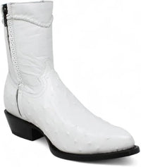 White Diamonds Men's Ostrich Print Skinny Cowboy Boots with Zipper – White - OriginalWestern.com