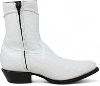 White Diamonds Men's Ostrich Print Skinny Cowboy Boots with Zipper – White - OriginalWestern.com