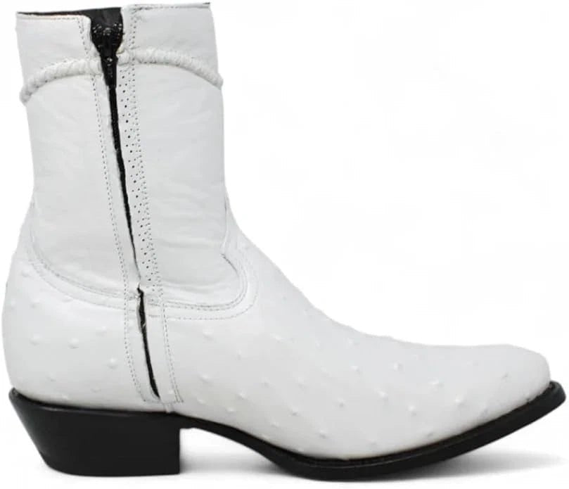 White Diamonds Men's Ostrich Print Skinny Cowboy Boots with Zipper – White - OriginalWestern.com