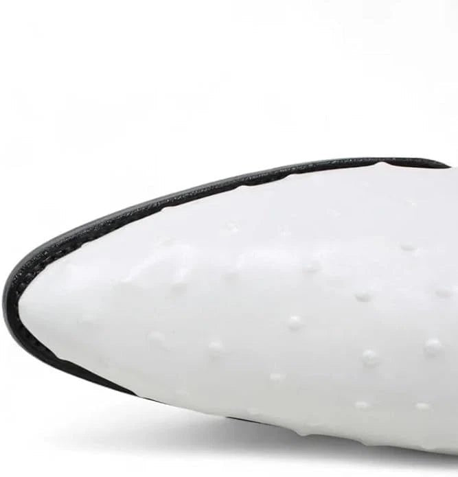 White Diamonds Men's Ostrich Print Skinny Cowboy Boots with Zipper – White - OriginalWestern.com