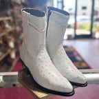 White Diamonds Men's Ostrich Print Skinny Cowboy Boots with Zipper – White - OriginalWestern.com