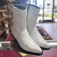 White Diamonds Men's Ostrich Print Skinny Cowboy Boots with Zipper – White - OriginalWestern.com