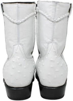 White Diamonds Men's Ostrich Print Skinny Cowboy Boots with Zipper – White - OriginalWestern.com