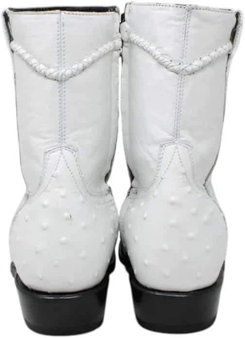 White Diamonds Men's Ostrich Print Skinny Cowboy Boots with Zipper – White - OriginalWestern.com