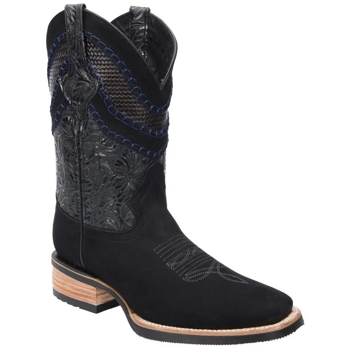 White Diamonds Men's Tooled Nubuck Square Toe Rodeo Cowboy Boots – Black - OriginalWestern.com