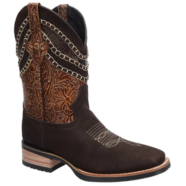 White Diamonds Men's Tooled Nubuck Square Toe Rodeo Cowboy Boots – Brown - OriginalWestern.com