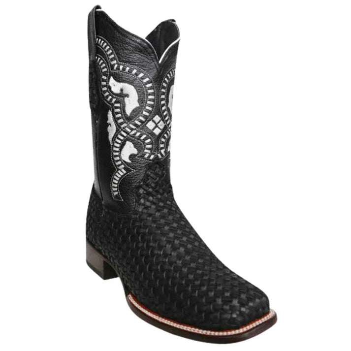 White Diamonds Men's Woven Leather Square Toe Rodeo Cowboy Boots – Black - OriginalWestern.com