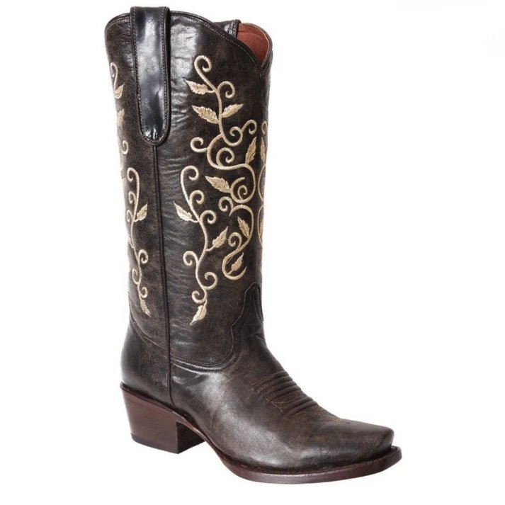 White Diamonds Women's Floral Embroidered Snip Toe Cowgirl Boots – Brown - OriginalWestern.com