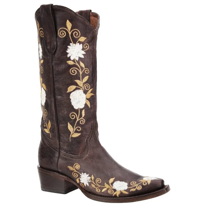 White Diamonds Women's Floral Embroidered Snip Toe Cowgirl Boots – Brown - OriginalWestern.com