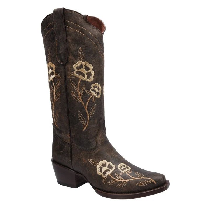 White Diamonds Women's Floral Embroidered Snip Toe Cowgirl Boots – Brown - OriginalWestern.com