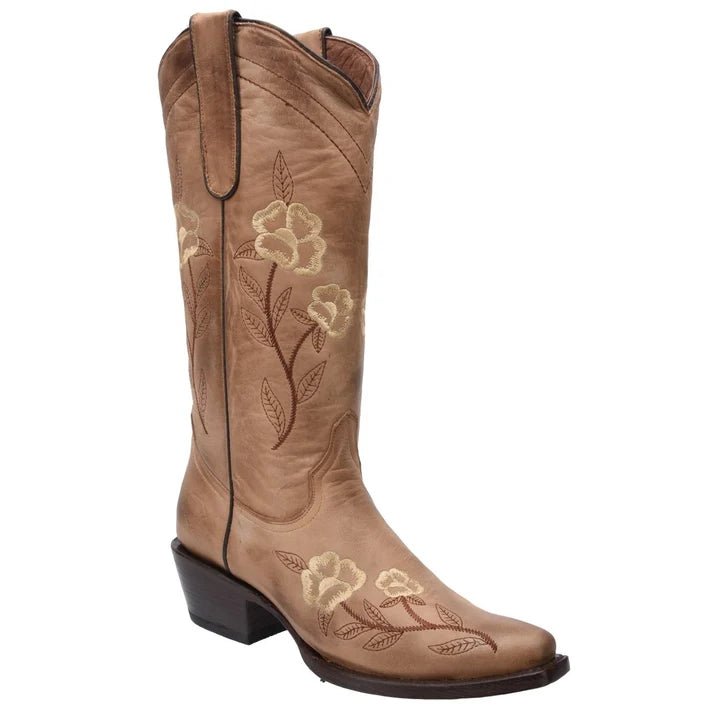 White Diamonds Women's Floral Embroidered Snip Toe Cowgirl Boots – Sand - OriginalWestern.com