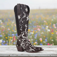 White Diamonds Women's Hair-On Cowhide Tall Snip Toe Cowgirl Boots – Natural - OriginalWestern.com