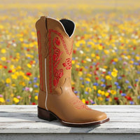White Diamonds Women's Rose Embroidered Square Toe Rodeo Cowgirl Boots – Taupe - OriginalWestern.com
