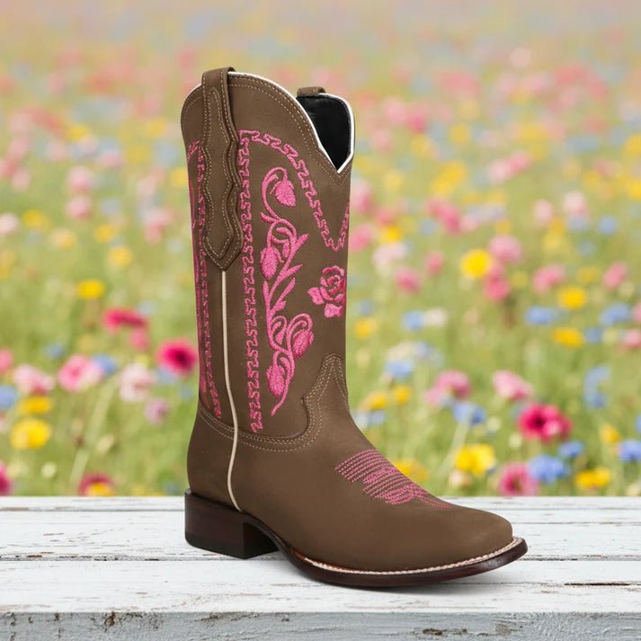 White Diamonds Women's Rose Embroidered Square Toe Rodeo Cowgirl Boots – Tobacco - OriginalWestern.com