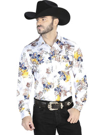 White With Flower Print Casual Long Sleeve Shirt 44097 - OriginalWestern.com