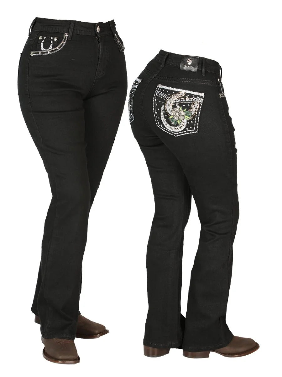 Centenario Women's Bootcut Denim Western Jeans 44956 - Black
