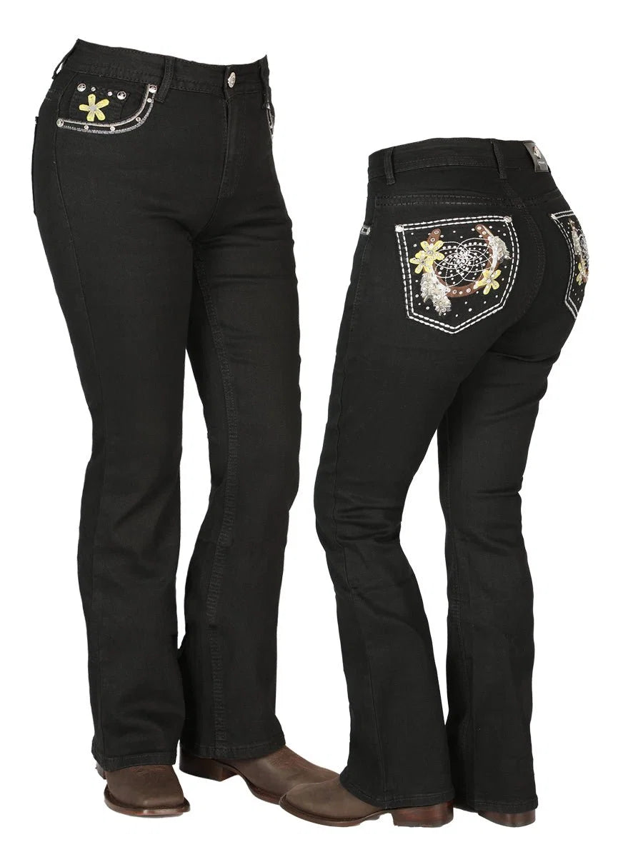 Centenario Women's Bootcut Denim Western Jeans 44958 - Black