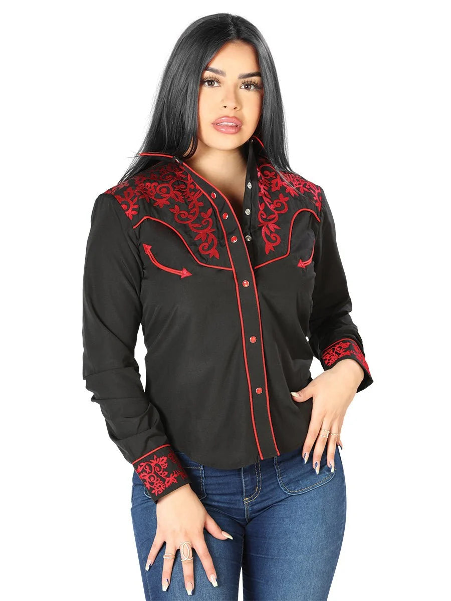 Centenario Womens Black Embroidered Western-style Blouse 126668